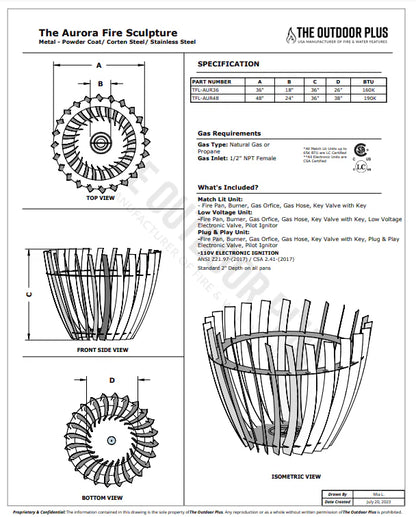 Outdoor Plus Aurora Fire Sculpture - Corten Steel